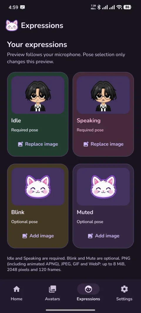 Tubely Expressions screen