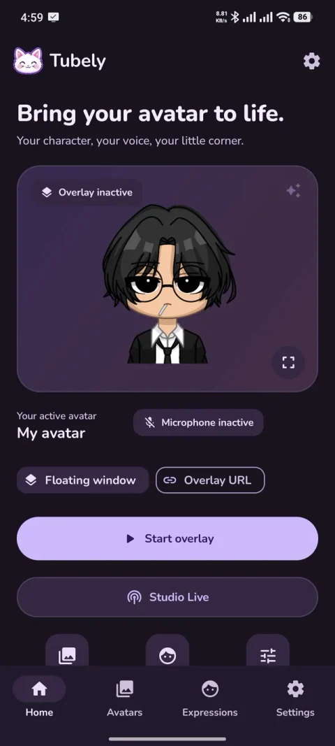 Tubely Home screen